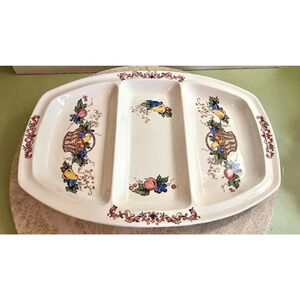 Multicolor Fruit Motif Vintage Oval‎ Ceramic Platter Divided Serving Tray